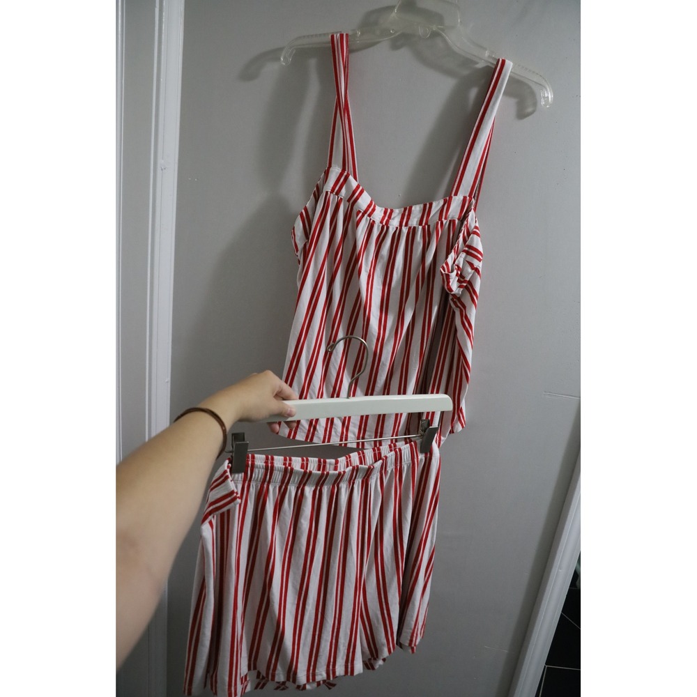 Striped Red & White Women’s Pajama Set - Sleeveless Top & Shorts